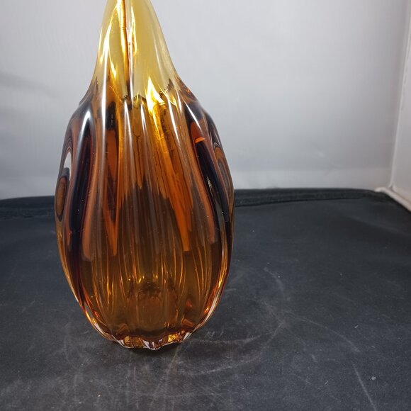 Vintage Swung Glass Vase Murano Style Amber - Picture 8 of 9